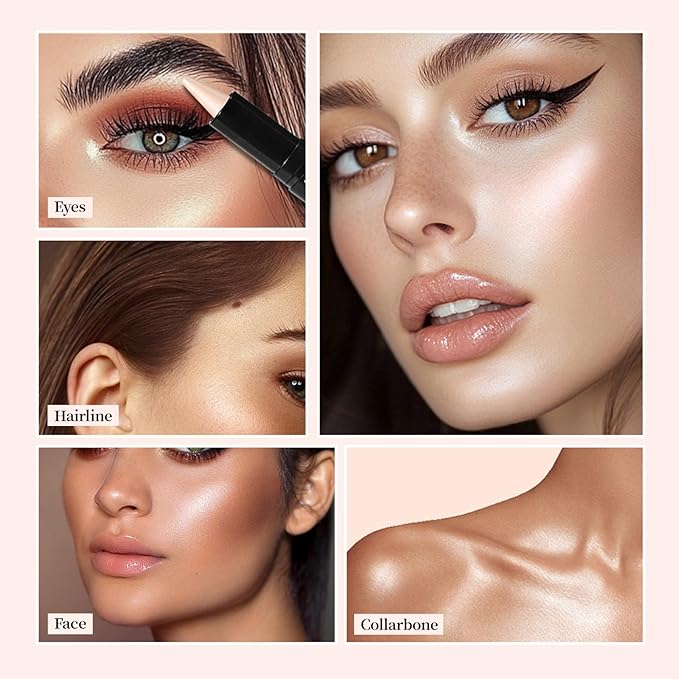 Duo Eye Highlighter & Face Concealer Pencil 2 in 1 Cream Brow Brightener Contour Cone Tip Pen Shimmer Inner Corner Eye Luminizers Creamy Matte Bronzer Cosmetics Stick for Eye Face Makeup