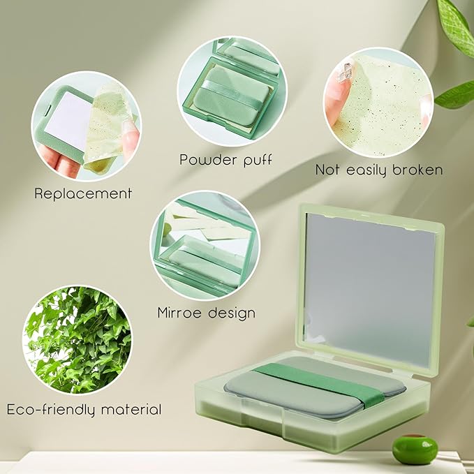 200 Oil Blotting Sheets With Mirror & Puff - Portable Oil Control Film for Face, Not Destroy Base Makeup - Oil Absorbing Sheets for Women & Men On The Go (Chamomile, 200)