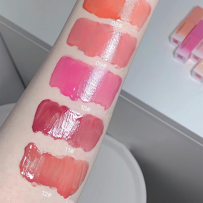 Charm Kiss 5 Colors-Dewy Water Glow Lip Tint,Moisturizing Mirror Lip Glaze,Korean Tinted Water light Lip Gloss,High pigmented Long Lasting Waterproof Lipstick Mirror Water Gloss Lip Glaze