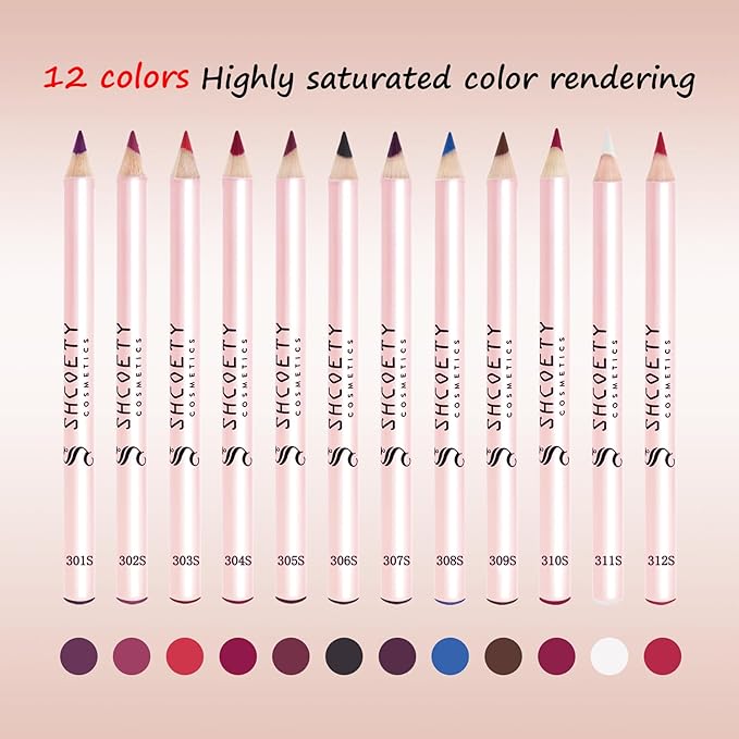 12 Colors Lip Liner Combo, Matte Nude Lipstick Long Lasting and Non-removal Waterproof Smooth Ultra Fine Texture High Pigmented Lip Plumping Brown Black Color Lip Pencil Makeup