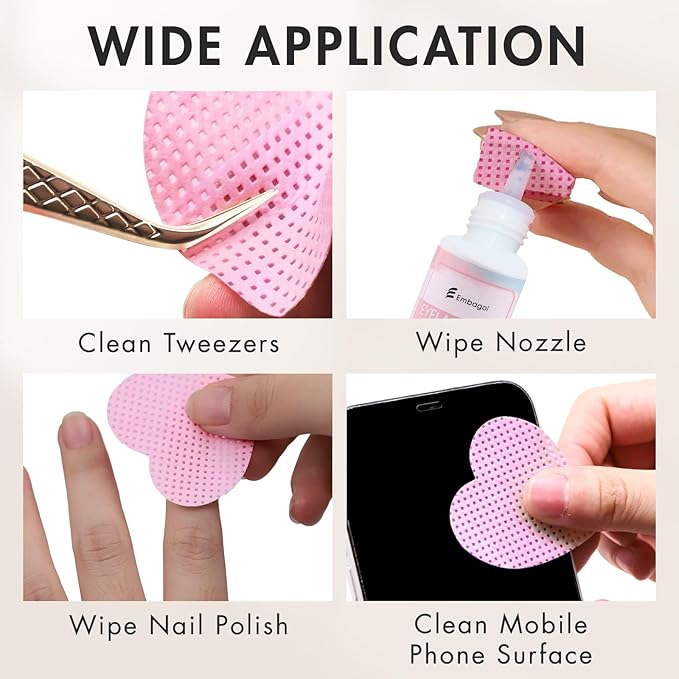 1000 Pcs Lint Free Nail Wipes Eyelash Extension Glue Wipes Non-Woven Fabric Lash Glue Nail Polish Remover Supplies (Pink)