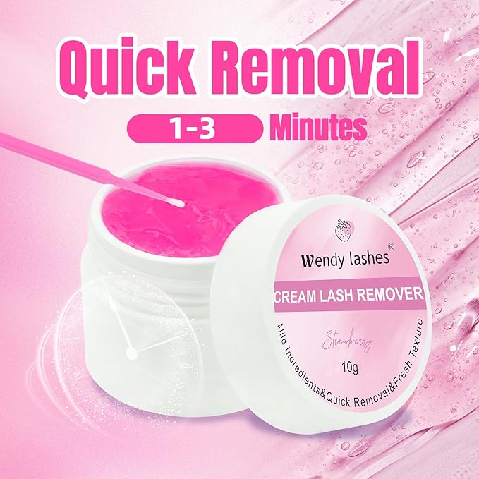 Eyelash Glue Remover for Lash Extensions: for DIY and Lash Artists, Wendy, 10ml Cream, Effectively, Low Irritation, Pink, Strawberry Flavored
