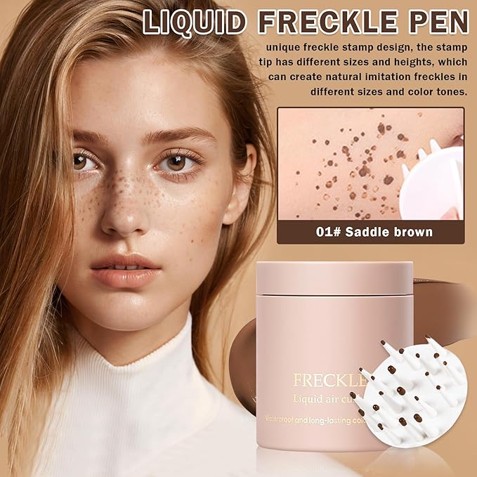 Freckle Pen Fake Freckle Stamp Natural-Looking Quick Dry Cover Blemishes Waterproof Long Lasting Faux Freckles Cushion for Trendy Wild Sunburn Nude Makeup #Saddle Brown