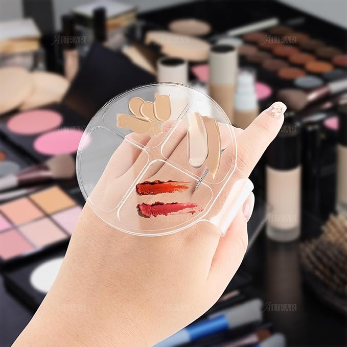 AUEAR, 2 Pack Hand Makeup Mixing Palette Handheld Clear Cosmetic Nail Art Manicure with Pieces Spatula for Foundation