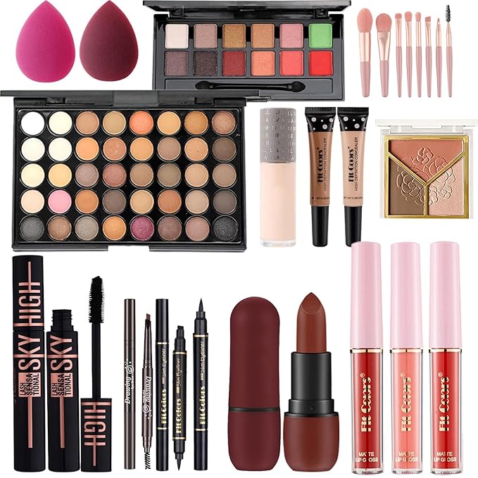 All in One Makeup Kit for Women Full Kit, Multipurpose Makeup Gift Set, Beginner-Friendly Cosmetic Set with Eyeshadow, Lipstick, Eyeliner, Mascara & Brushes – Travel-Friendly & Complete Makeup Set