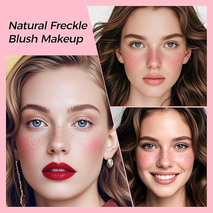 Erinde Natural Freckle Blush Pen, 2 in 1 Light Brown Liquid Freckle Stamp & Soft Pink Liquid Blush for Cheeks, Long Lasting Waterproof Freckles Tattoo Marker for Natural Sunkissed Makeup, 01