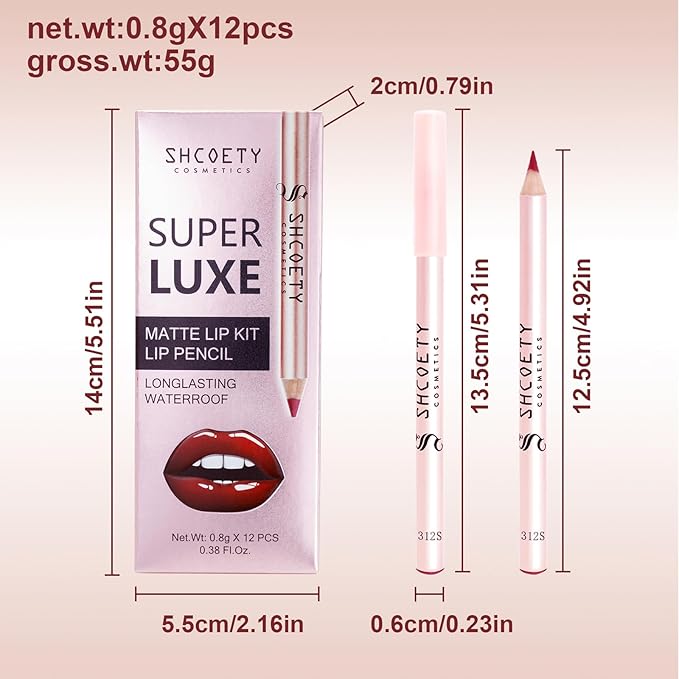 12 Colors Lip Liner Combo, Matte Nude Lipstick Long Lasting and Non-removal Waterproof Smooth Ultra Fine Texture High Pigmented Lip Plumping Brown Black Color Lip Pencil Makeup
