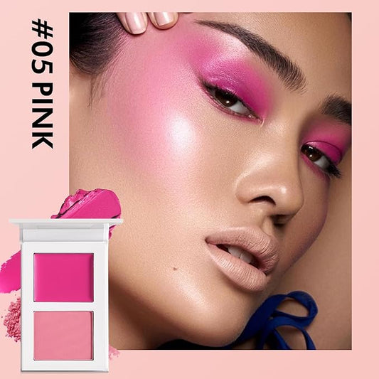 Pink Blush For Cheeks, Two Tone Pigmented Buildable Cream Powder Blusher Makeup, High Pigmented Long Lasting Face Matte Fresh Finish for All Skin Color #5