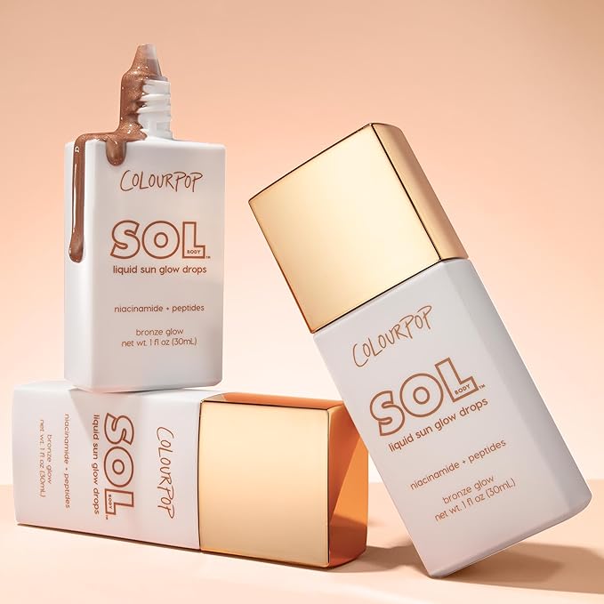 ColourPop Sol Liquid Sun Glow Drops - Buildable Face & Body Bronzer Drops - Glowy Summer Makeup Enriched with Niacinamide & Peptides for Radiant, Healthy-Looking Skin (1.11 oz)