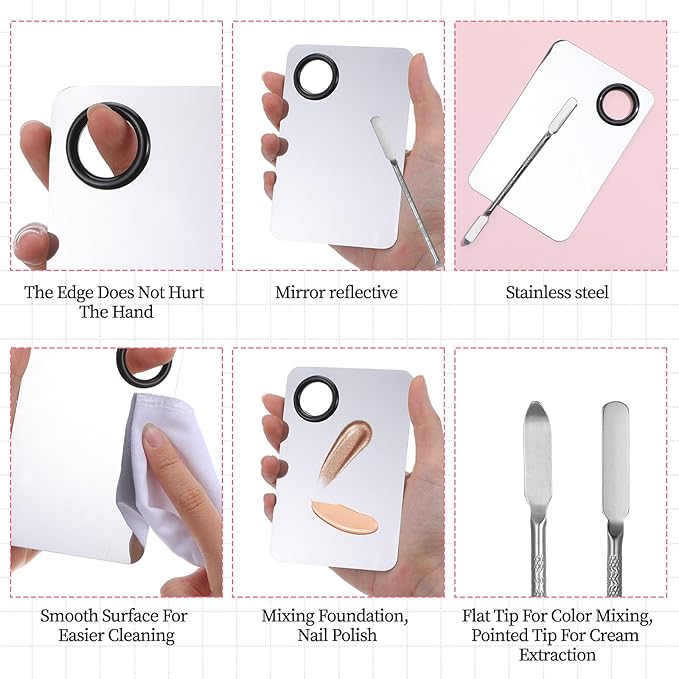 Ouligay 3 Pcs Make Up Spatula Tool Including Makeup Mixing Palette,Makeup Palette Tray,Foundation Spatula,Accessories Set for Women Girl Korean Make up Tool