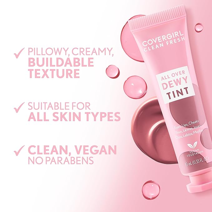 COVERGIRL Clean Fresh Dewy Tint 600 Fuchsia Passion, 3-in-1 Tint, Blendable Color For Eyes, Lips & Cheeks, 0.33 fl oz (Pack of 1)