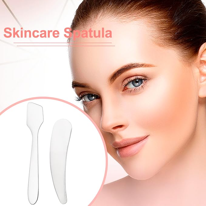4pcs Mini Metal Makeup Spatula, Reusable Cosmetic Cream Spatulas Spoon, Skincare Scoop Applicator Facial Massage Beauty Tools for Mixing and Sampling Face Eye Cream- Silver