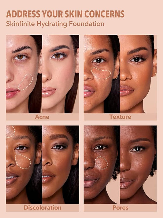 SHEGLAM Skinfinite Hydrating Foundation Flawless Dewy Foundation Hydrating Coverage Invisible Pore Concealer Pore-less Non-Greasy Lightweight Natural Soft Liquid Foundation-Golden