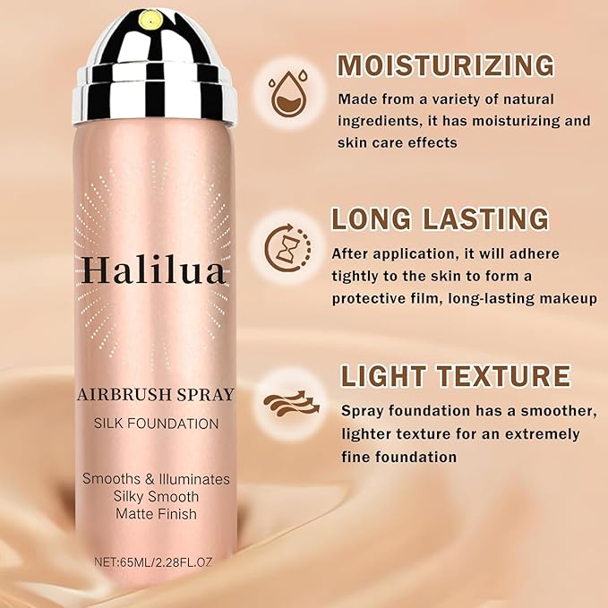 Airbrush Foundation Spray with Brush - Full Coverage Magic Minerals Airbrush Foundation for Smooth Radiant Finish, Concealer Hydrating Makeup for a Flawless, Natural Finish, Breathable (Beige)