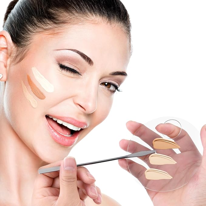 4Pcs Acrylic Makeup Palette, Makeup Mixing Tray Palette with Spatula, Cosmetic Foundation Palette Nail Art Palette for Beauty Salon Color Cream Liquid Foundation Mixing Palette(Round)