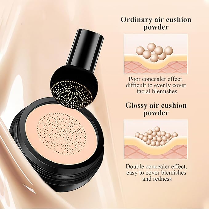 Mushroom Head Air Cushion CC Cream for Women Skin Concealer Brighten Long-Lasting Face Makeup Gold Packaging,Strong Concealer, Waterproof & Oil Control (Buff Beige)