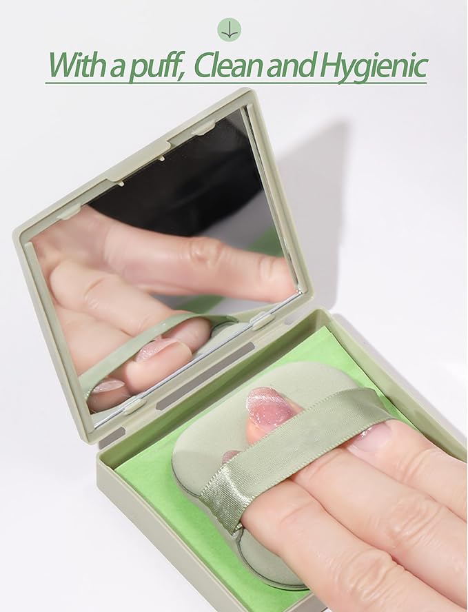 Oil Blotting Paper - 300 Sheets w/Mirror, Puff & Refills, Absorbs Excess Face Oil, Controls Shine, Gentle for Makeup Use.