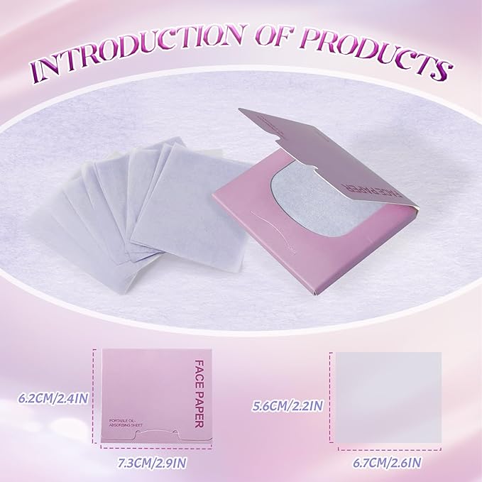 BOROLA Oil Blotting Paper for Face 200 Sheets Replacement Packs, Soft Absorbing Pads for Face Shine Control, Portable Oil Absorbing Tissues for Oily Skin, Design for Men & Women(Purple)