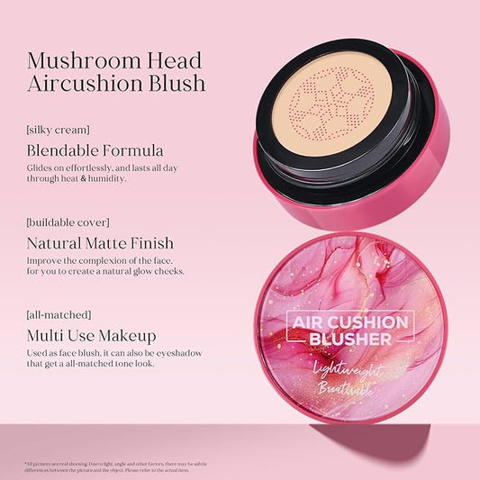 KYDA Air Cushion Blush, Mushroom Head Air Cushion Blusher, Natural Glow Liquid Blusher for Cheeks and Eyes, Buildable Matte Coverage, Lightweight Blendable, Silky Cream Blush Makeup, 02 Warm Orange