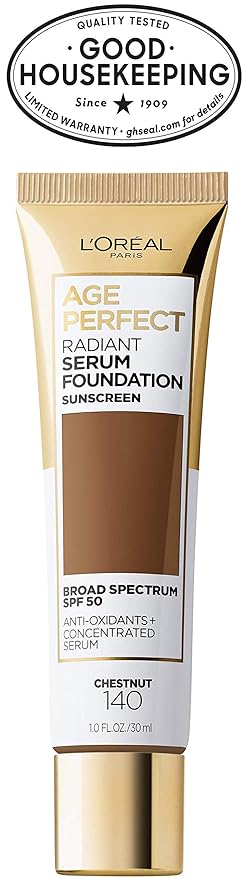 L'Oreal Paris Age Perfect Radiant Serum Foundation with SPF 50, Chestnut, 1 Ounce