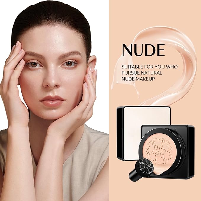 Mushroom Head Air Cushion CC Cream - Long-Lasting & Waterproof New Mushroom Head Screw Lid Concealer Makeup Base for All Skin Types, Create Natural Face Makeup (Nude)