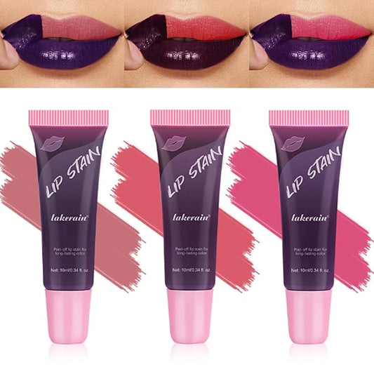 3 Colors Peel Off Lip Stain Detachable Lip Liner Set Long Lasting Lip Stain Peel Off Waterproof Non-sticky Matte Nude Lip Gloss Highly Pigmented Tattoo Lip Tint Stain Color