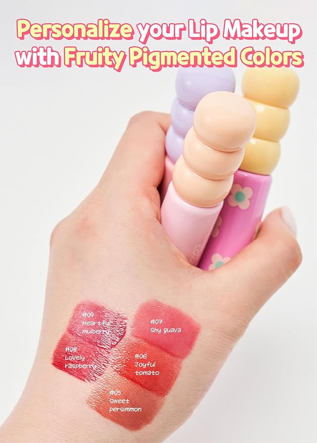 COLORGRAM Fruity Glass Tint 07 Shy Guava + Milk Bling Shadow 07 Fairylike | Highly Pigmented Glossy Dewy Lip Gloss and Pigmented Glistening Liquid Glitter Eyeshadow, Long-lasting Shimmer