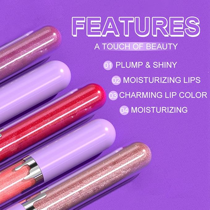 5Pcs Glitter Liquid Lip Gloss Set, Diamond Shimmer Lipstick, Waterproof Shimmer Lip Stain Lip Glaze, High Shine Long Lasting Shiny Lip Color Makeup (Set:Y-01)