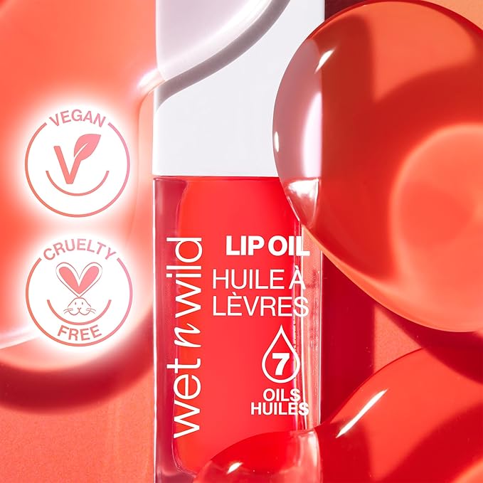 wet n wild Lip Oil - Lightweight, Non-Sticky, Hydrating & Nourishing Formula with 7 Conditioning Oils, Vegan & Cruelty-Free - Sweet Cherries