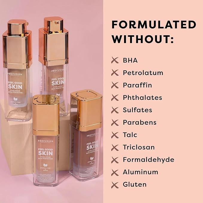 Profusion Cosmetics Feel Good Skin Perfector, Foundation Makeup for Radiant, Satin Finish, Available in 12 Curated Shades (Light 200, 1)