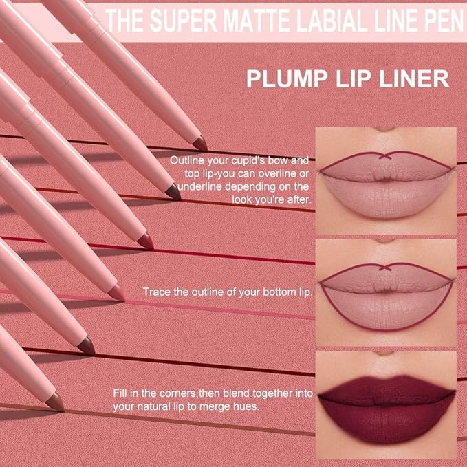 Kaely Matte Velvet Lip Liner Pencils Retractable for Shaping & Sculpting Lips, Dark Red Lip Pencils for Women Long Lasting Waterproof Rich Lip Colors Liner Crayon Lipstick delineador de labios 11