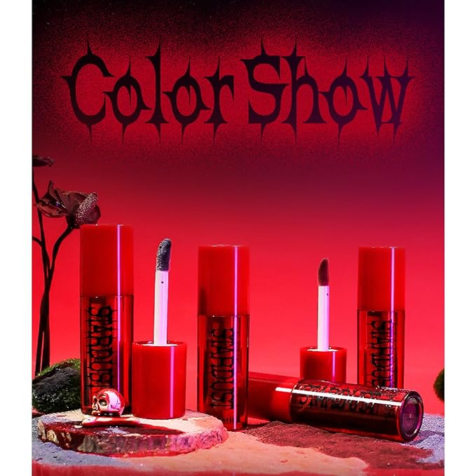 3 Colors Melting Lip Powder Lipstick Velvet Liquid Glitter Lip Gloss Halloween Makeup Kit for Women Long Lasting Highly Pigmented Multi-Purpose Lips Eyes & Cheeks Tint Goth Cosplay (A#,S)