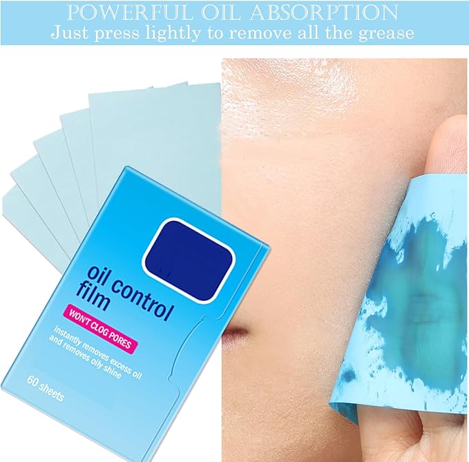 Oil Blotting Sheets for Face,Face Oil Absorbing Oil Blotting Paper for Oily Skin, Portable Oil Wipes Blue& Makeup-Friendly (E295)