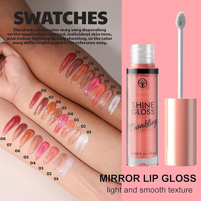 Red Lip Gloss Women Girls Plumping Lip Gloss Glitter Tinted Lip gloss Oil Plumper Hydrating Long Lasting Moisturizing Non Sticky Makeup lip gloss (08# Rose Red Shimmer)
