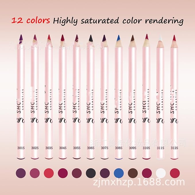 MAEPEOR Matte Lip Liner Set 12 Bold Colors Highly Pigmented Smoothly Velvet Lipliner Pencil Long Lasting Waterproof Lip Liners (Color 01)