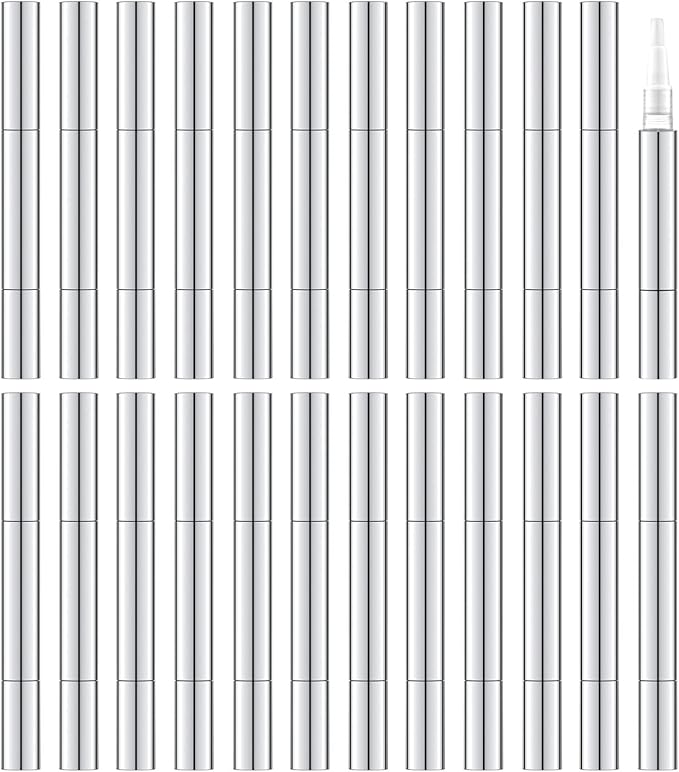 3ml Empty Nail Oil Pen with Brush, Twist Pen for Tooth Whitening, Gel Lip Gloss Container, Eyelash Growth Liquid Tube(Silver, 24 PCS)