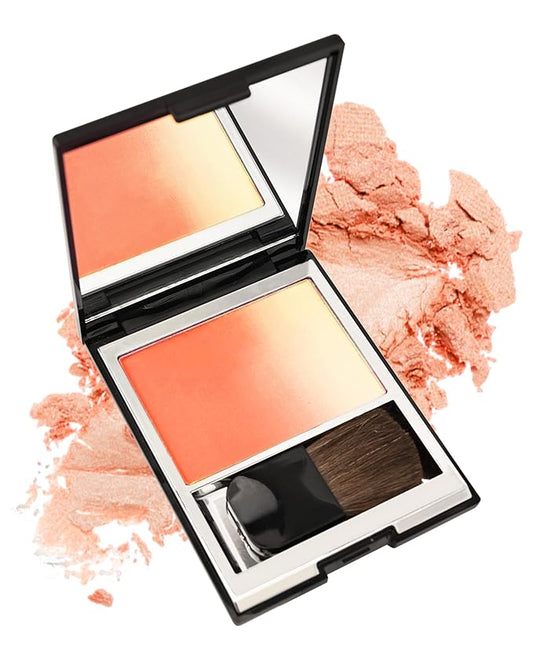 Shimmer Orange Blush for Cheek, Multiuse Baked Powder Blush Palette for Blusher&Highlighter&Eyeshadow, Lightweight Long-Lasting High Glossy Finish, Blendable Gradient Blusher, Makeup Gift for Women-06