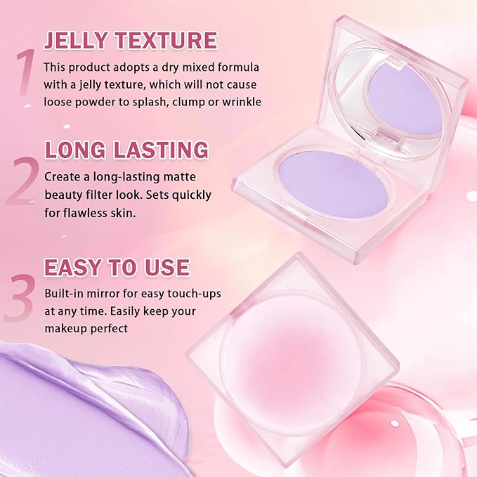 Oil Control Pressed Setting Powder,Jelly Pressed Powder for Face Makeup,Soft Focus Blurring Setting Powder Finishing Powder Makeup,Matte Polvo Traslucido Maquillaje Para Mujer