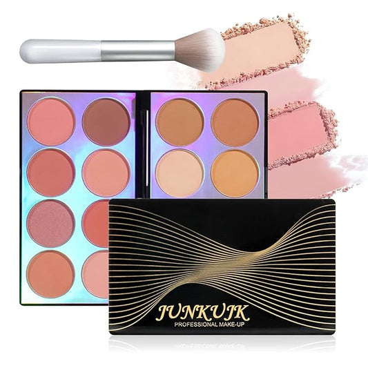 Blush Palette,Shimmer Silky Matte Blush Powder Palette,Professional Cute Face Contour Highlighter Blush Palette with Blush Makeup Brush 01