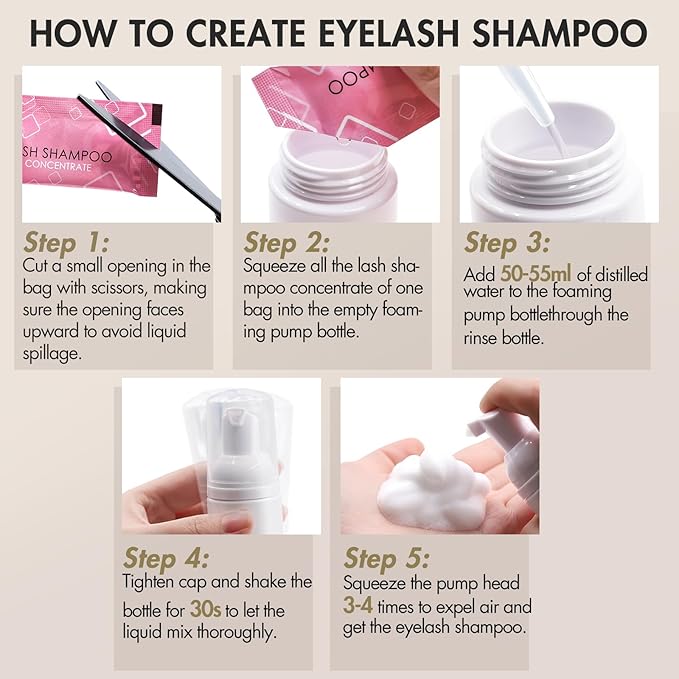 Lash Shampoo Concentrate Kit Lash Cleaning for Eyelash Extensions Anti-allergic Hypoallergenic and Non-irritation Cleanser for Salon & Home Use(Lash Shampoo Refill Kit)