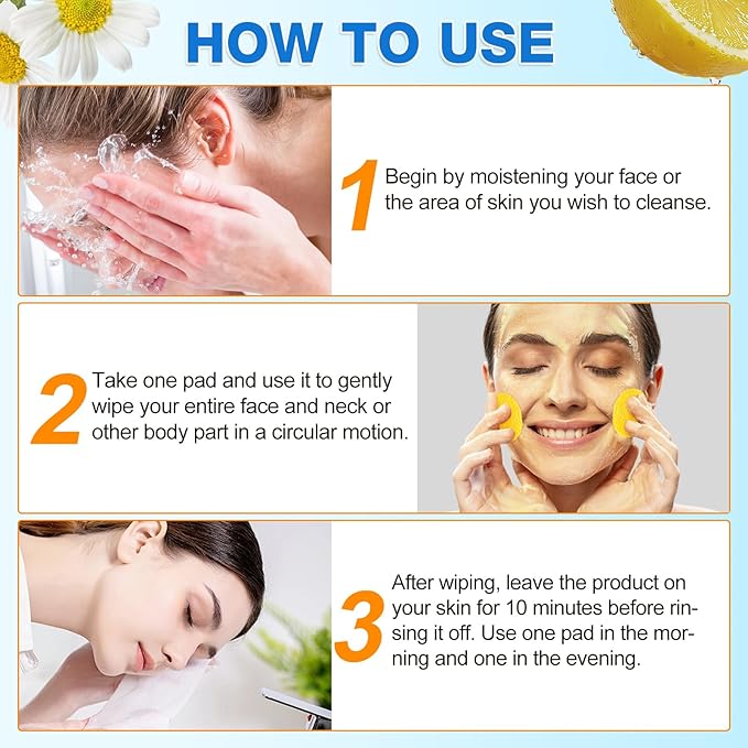 Turmeric Cleansing Pads Kojic Acid Turmeric Cleansing Pads, Face Turmeric & Kojic Acid Pads for Dark Spots, Glow Up Acne Scars, Unclog Pores, Enriched Vitamin C,Gentle & Non-Irritating