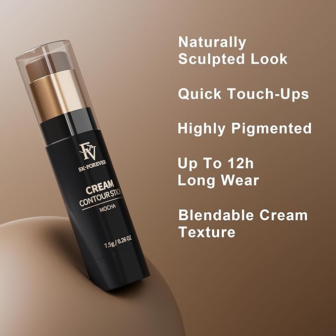 FV Contour Stick, Blendable & Smooth Cream Bronzer Stick with Natural Matte Finish, Waterproof & Highly Pigmented Face Contour Makeup Stick for Beginners, Long Lasting & Cruelty-free, 02 Mocha
