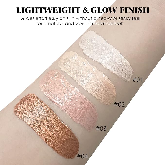 Liquid Highlighter Makeup, Natural Silky Shimmer Finish Liquid Face Highlighter, Highly Pigmented, Lightweight, Blendable, Soft Cream Highlighter For Face (#01 White Gold Shimmer)