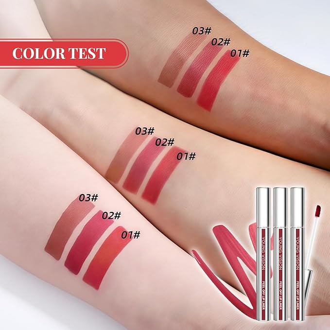 3 Colors Peel Off Lip Liner, Long-Lasting Peel Off Lip Tint for Women Girls, Waterproof Matte Lip Gloss, Non-Stick Cup Tattoo Magic Color Tint, Highly Pigmented Peel Off Lip Liner Stain Makeup