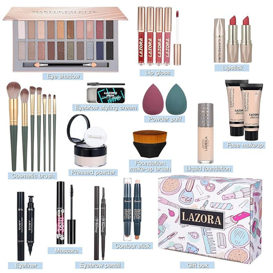 LAZORA Makeup Kit for Women All in One Makeup Sets Makeup Kit for Women Full Kit Teens Makeup Essential Bundle Include 20 Color Eyeshadow Palette Set