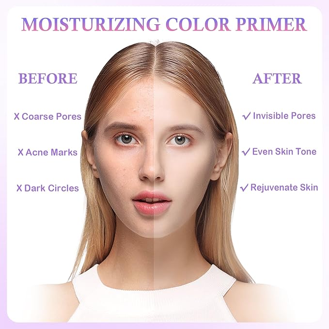 2PCS One Step Color Corrector,Moisturizing Primer for Face Before Makeup,Oil Control Primer Face Makeup,Skin Tone Correcting Makeup Primer Isolation Cream with 2 Makeup Sponges