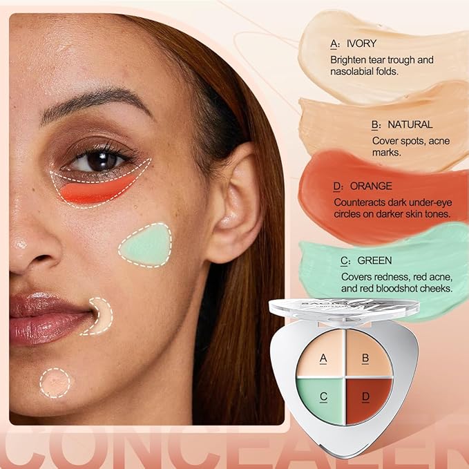 SACE LADY 4 in 1 Concealer Palette, 4 Colors Face Eye Brow Correcting Contour Cream Palette Full Covers Undereye Dark Circles, Blemishes, Redness (1pc concealer palette)