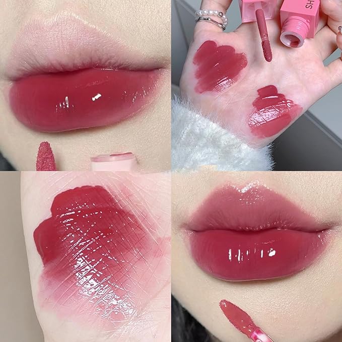 Charm Kiss Dewy Water Glow Lip Tint,Moisturizing Mirror Lip Glaze,Korean Tinted Water light Lip Gloss,High pigmented Long Lasting Waterproof Lipstick Mirror Water Gloss Lip Glaze(11#)
