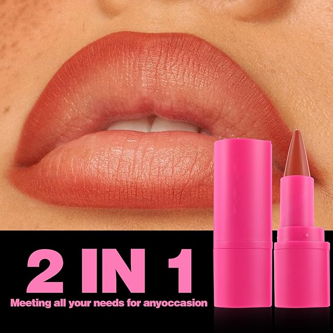 2 in 1 Lip Liner Lipstick Set, Matte Lipstick and Lip Liner Combo, Achieve Flawless Contour and Gradual Ombre Effect with Easy-to-Use Crayon Form & Cone Tip, Non-Smudging, 01# In the Money