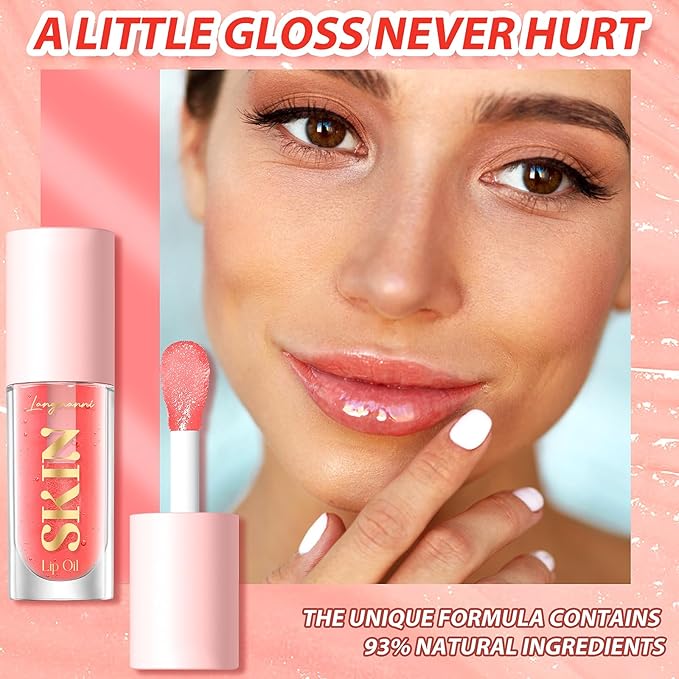 2Pack Non-sticky Lip Oil, Moisturizing Glossy/Shiny Lip Gloss Oil PlumpingTint, Hydrating Lip Gloss Lip Balm, Long Lasting Nourishing Fruit Flavoure Lip Oils(Strawberry + Coconut)
